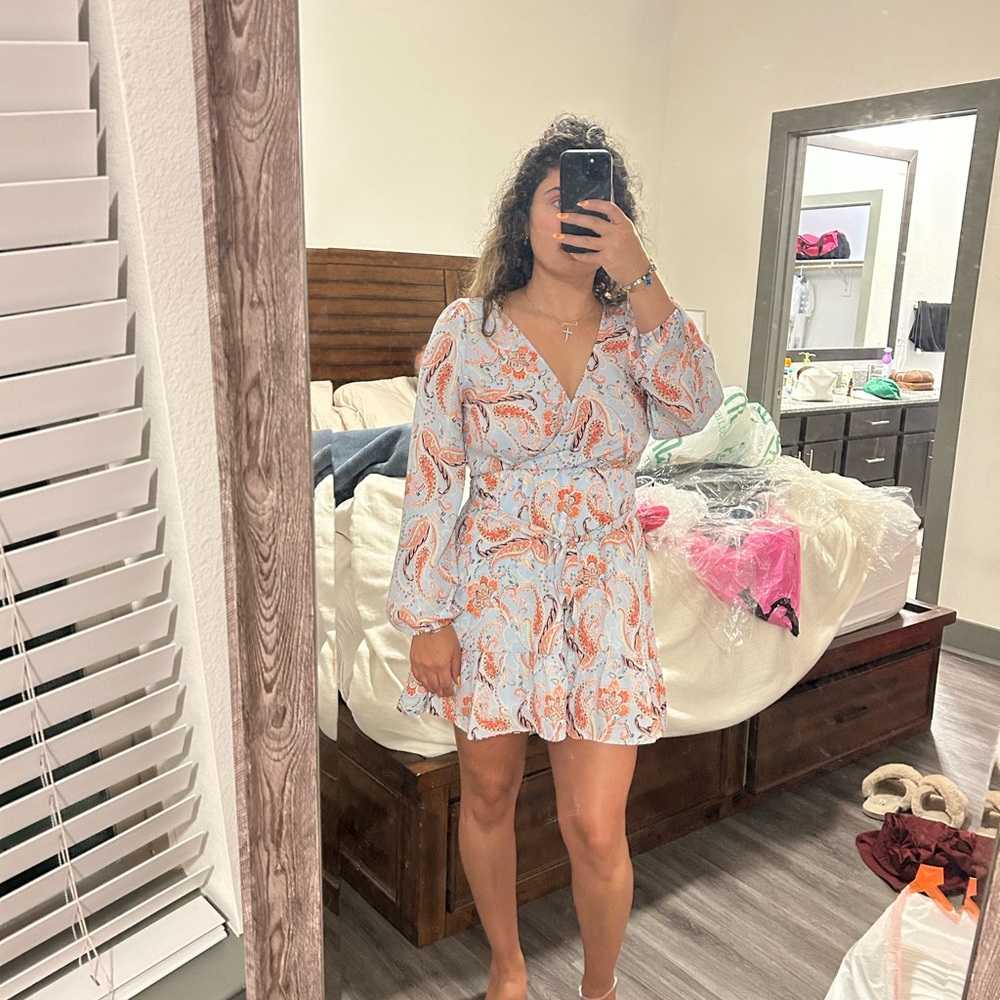 Francesca's Collections Pink and Blue Wrap Sundress